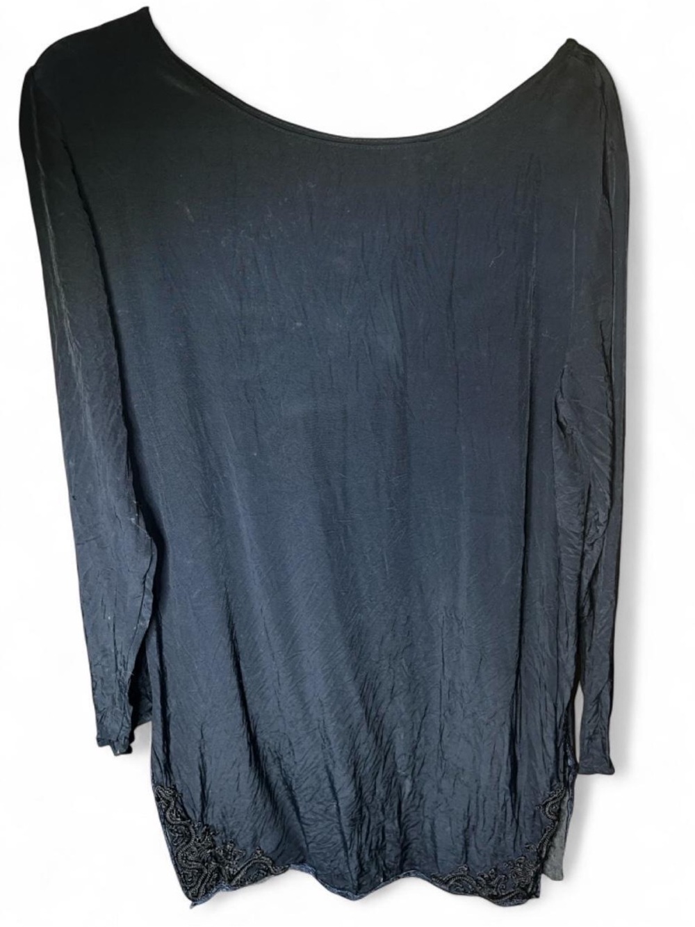 Gottex Black Long-Sleeve Swimsuit Bathing Suit Cover Up with Embroidered Hem M